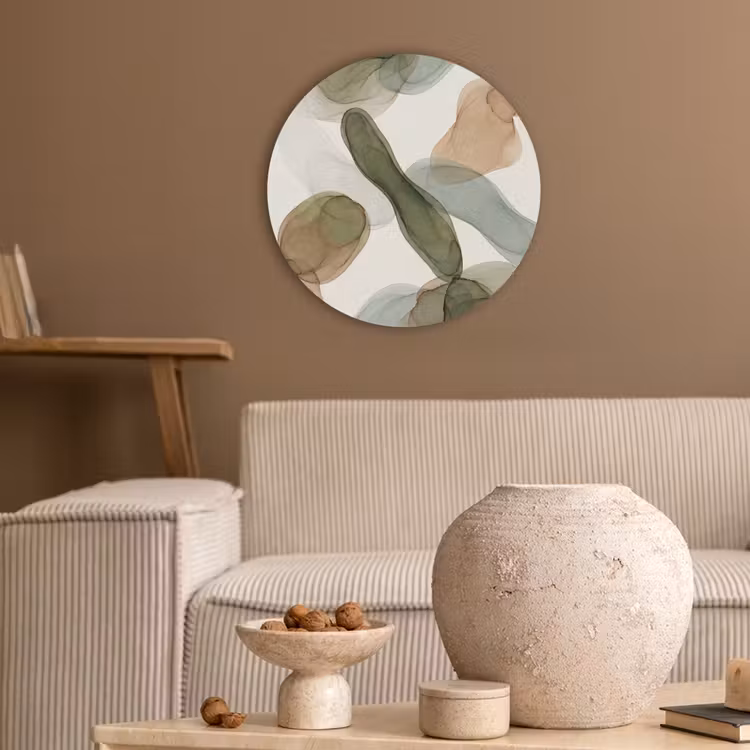 Abstract - Vormen - Modern - Kunst - Groen - Bruin Akoestische PET Vilt - Rond klein -sfeer1