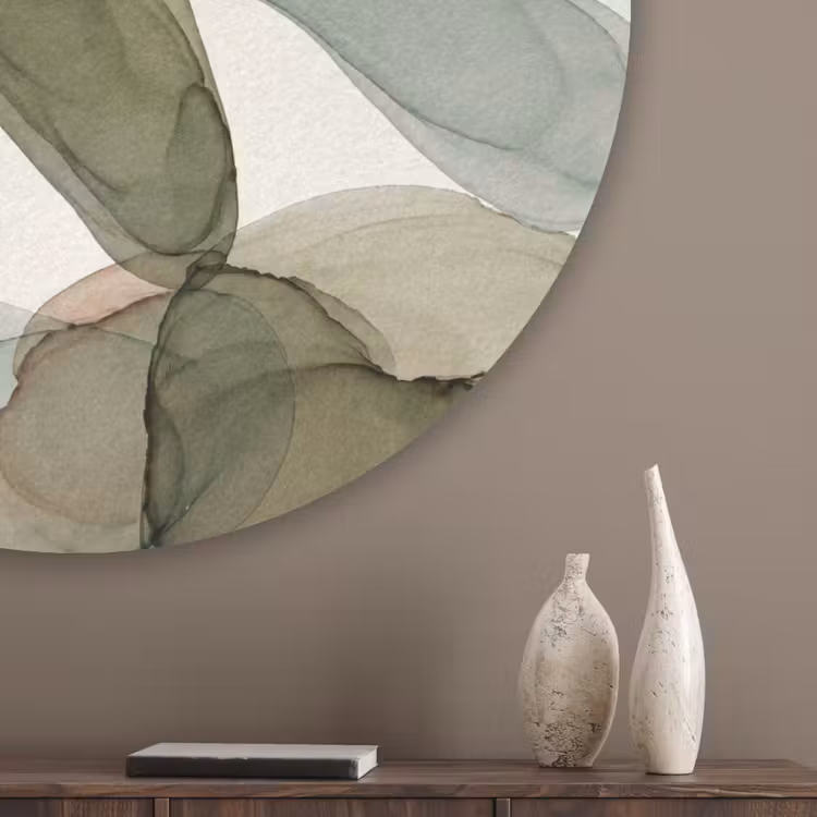 Abstract - Vormen - Modern - Kunst - Groen - Bruin Akoestische PET Vilt - Rond klein -sfeer5_closeup