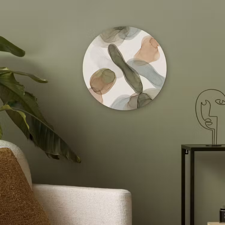 Abstract - Vormen - Modern - Kunst - Groen - Bruin Akoestische PET Vilt - Rond klein -sfeer2