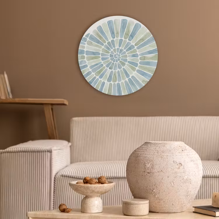 Abstract - Spiraal - Patroon - Modern - Blauw-Groen Akoestische PET Vilt - Rond klein -sfeer1