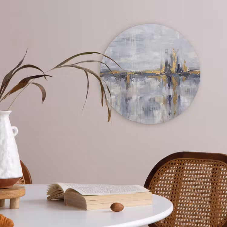 Abstract - Structuur - Goud - Grijs - Modern Akoestische PET Vilt - Rond klein -sfeer3