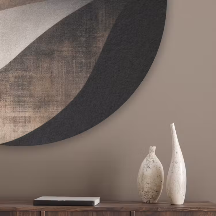 Abstract - Golven - Zwart - Verweerd Akoestische PET Vilt - Rond klein -sfeer5_closeup