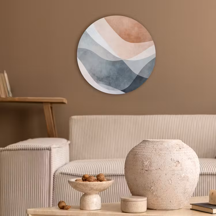 Abstract - Golven - Blauw Akoestische PET Vilt - Rond klein -sfeer1