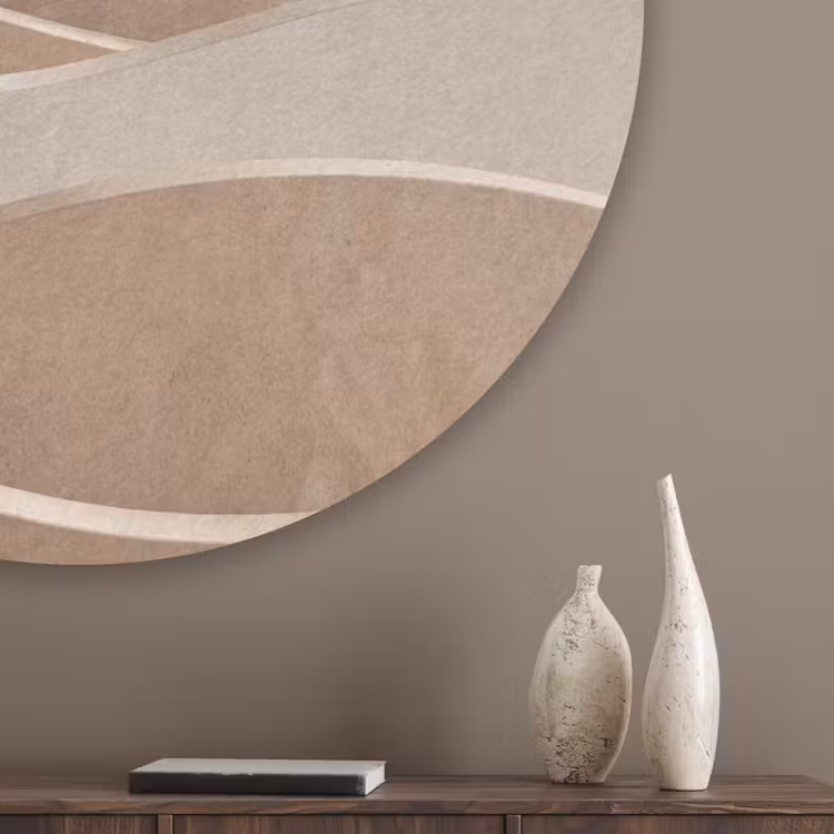 Abstract - Golven - Modern - Beige Akoestische PET Vilt - Rond klein -sfeer5_closeup