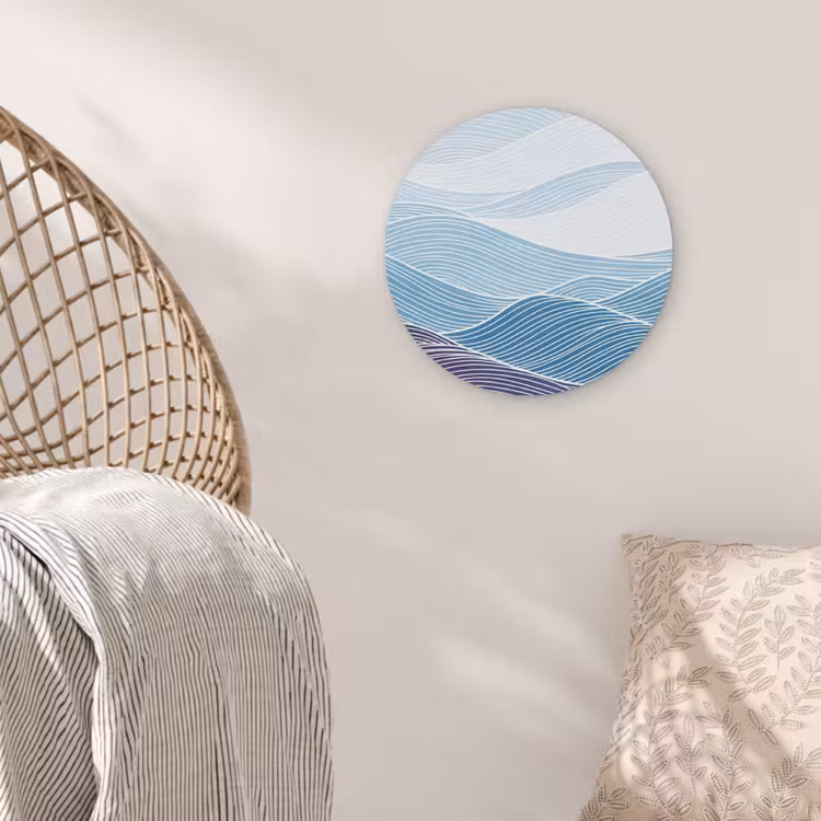 Abstract - Golven - Patroon - Blauw - Modern Akoestische PET Vilt - Rond klein -sfeer4