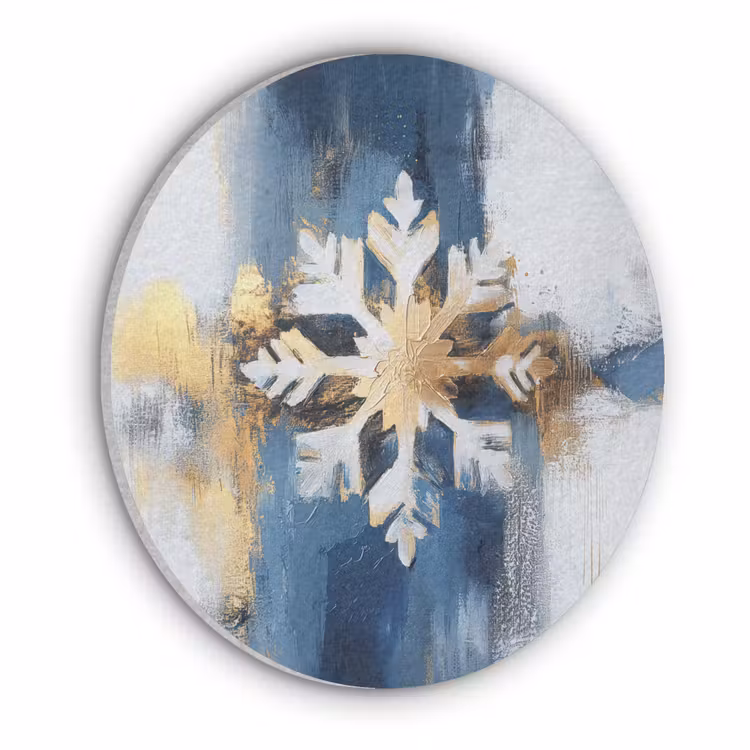 Abstract - Winter - Sneeuwvlok - Sneeuw - Goud Akoestische PET Vilt - Rond klein -3d