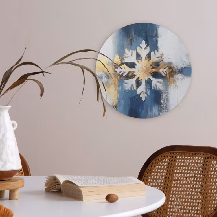 Abstract - Winter - Sneeuwvlok - Sneeuw - Goud Akoestische PET Vilt - Rond klein -sfeer3