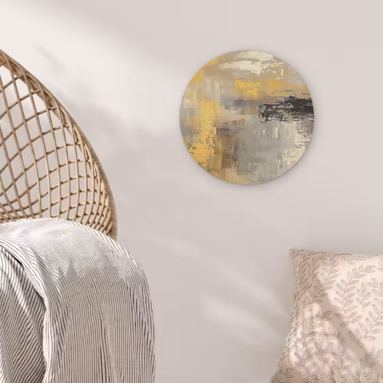 Abstract - Geel - Modern - Beige Akoestische PET Vilt - Rond klein -sfeer4