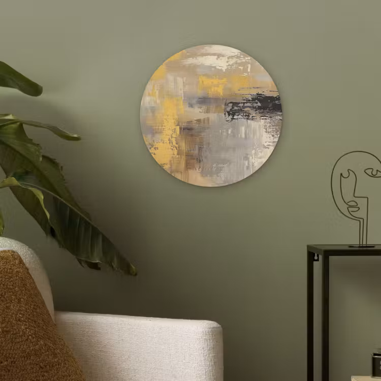 Abstract - Geel - Modern - Beige Akoestische PET Vilt - Rond klein -sfeer2