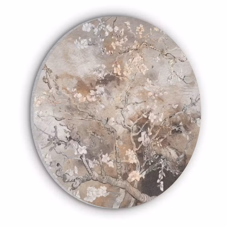 Amandelbloesem - Kunst - Van Gogh - Beige - Abstract Akoestische PET Vilt - Rond klein -3d