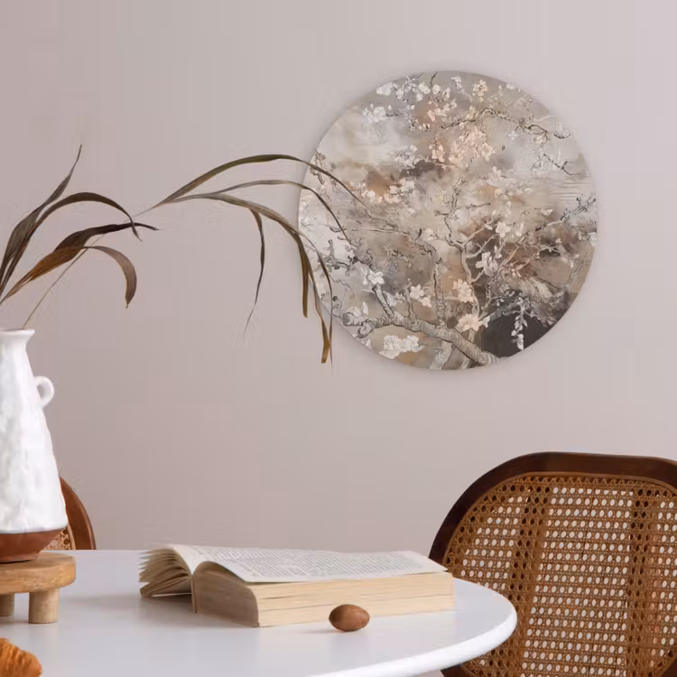 Amandelbloesem - Kunst - Van Gogh - Beige - Abstract Akoestische PET Vilt - Rond klein -sfeer3