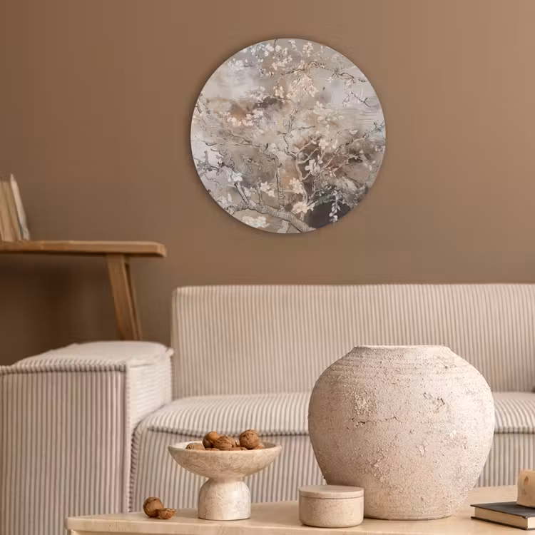 Amandelbloesem - Kunst - Van Gogh - Beige - Abstract Akoestische PET Vilt - Rond klein -sfeer1