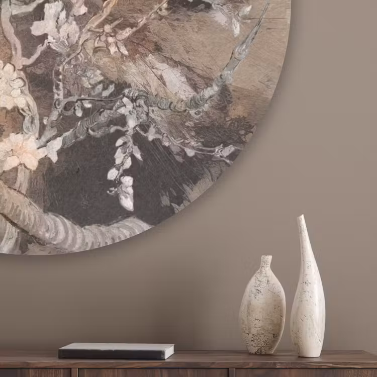 Amandelbloesem - Kunst - Van Gogh - Beige - Abstract Akoestische PET Vilt - Rond klein -sfeer5_closeup