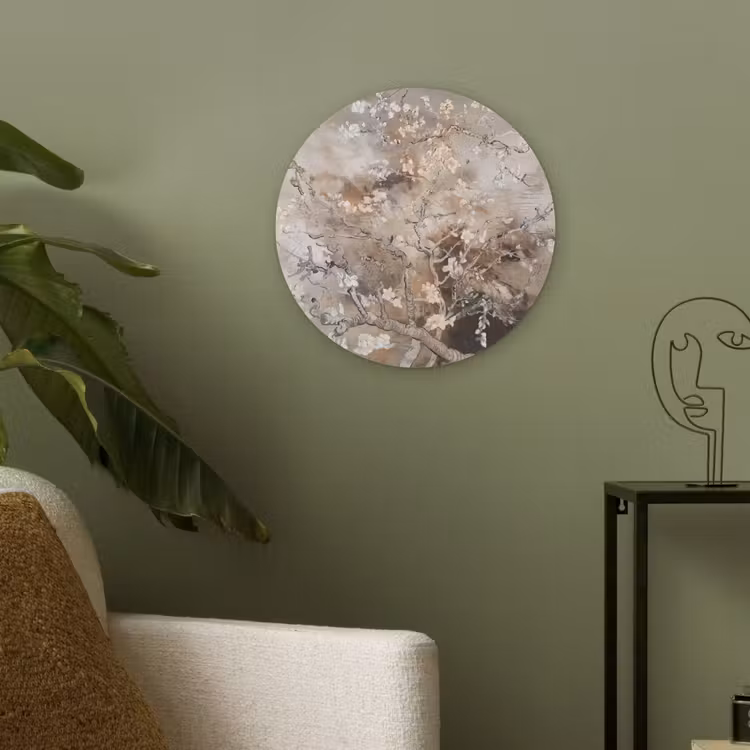 Amandelbloesem - Kunst - Van Gogh - Beige - Abstract Akoestische PET Vilt - Rond klein -sfeer2