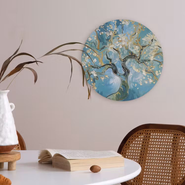 Amandelbloesem boom - Blauw - Abstract Akoestische PET Vilt - Rond klein -sfeer3