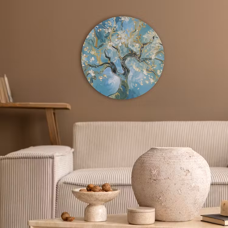 Amandelbloesem boom - Blauw - Abstract Akoestische PET Vilt - Rond klein -sfeer1