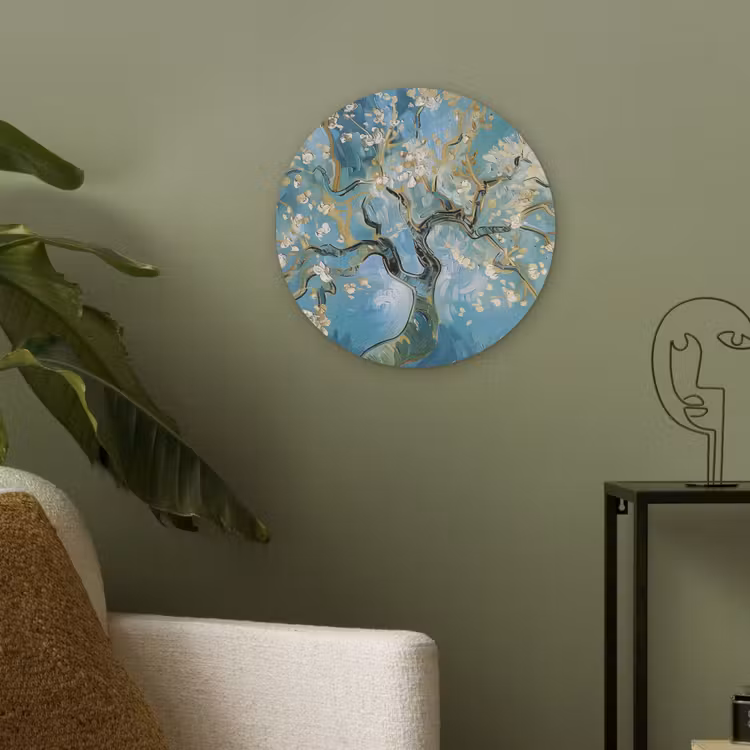 Amandelbloesem boom - Blauw - Abstract Akoestische PET Vilt - Rond klein -sfeer2