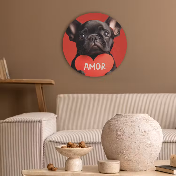 Amor - Hond - Hartje - Rood Akoestische PET Vilt - Rond klein -sfeer1