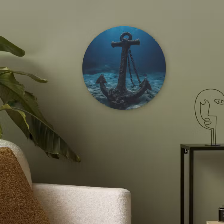 Anker - Ijzer - Zeebodem - Zand Akoestische PET Vilt - Rond klein -sfeer2