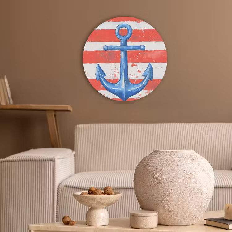 Anker - Verfspatten - Rood - Blauw Akoestische PET Vilt - Rond klein -sfeer1
