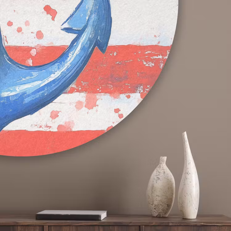 Anker - Verfspatten - Rood - Blauw Akoestische PET Vilt - Rond klein -sfeer5_closeup