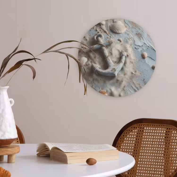 Anker - Hout - Schelpen - Zand Akoestische PET Vilt - Rond klein -sfeer3