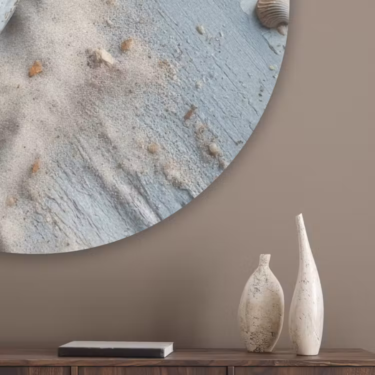 Anker - Hout - Schelpen - Zand Akoestische PET Vilt - Rond klein -sfeer5_closeup