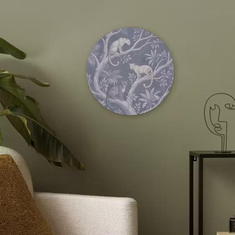 Dieren - Jungle - Illustratie - Bomen - Blauw Akoestische PET Vilt - Rond klein -sfeer2