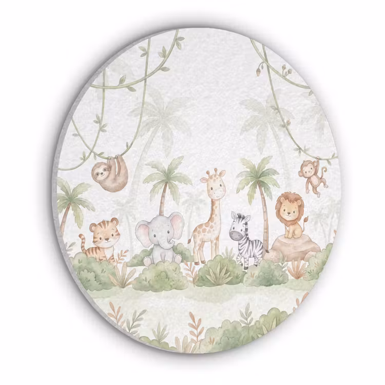 Dieren - Jungle - Pastel Akoestische PET Vilt - Rond klein -3d