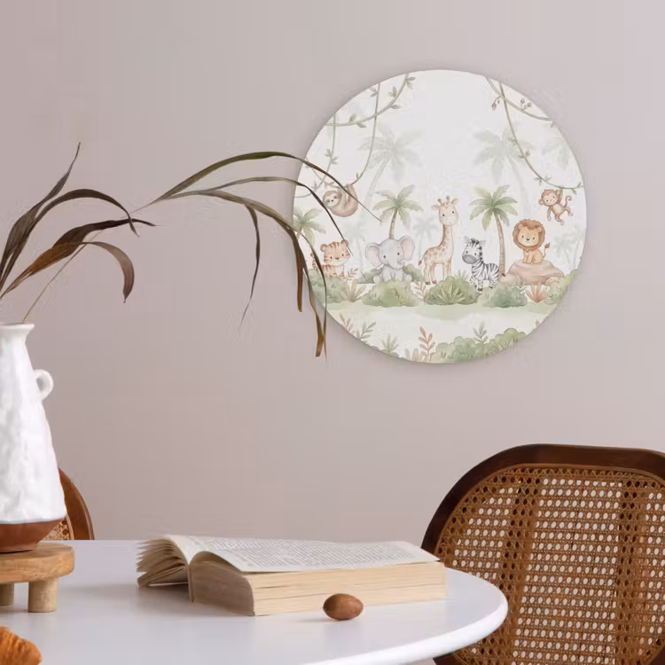Dieren - Jungle - Pastel Akoestische PET Vilt - Rond klein -sfeer3