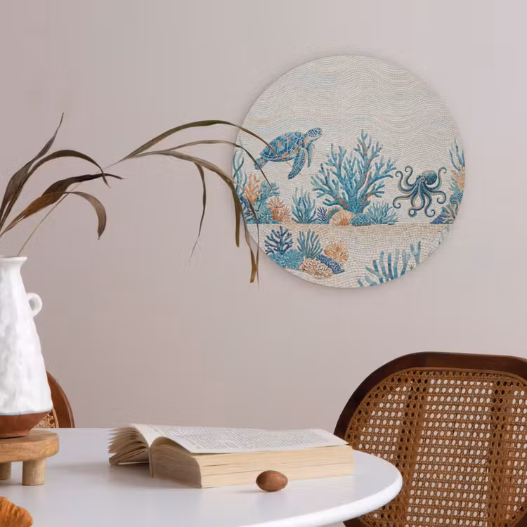 Dieren - Onderwater - Natuur - Mozaïek - Blauw Akoestische PET Vilt - Rond klein -sfeer3