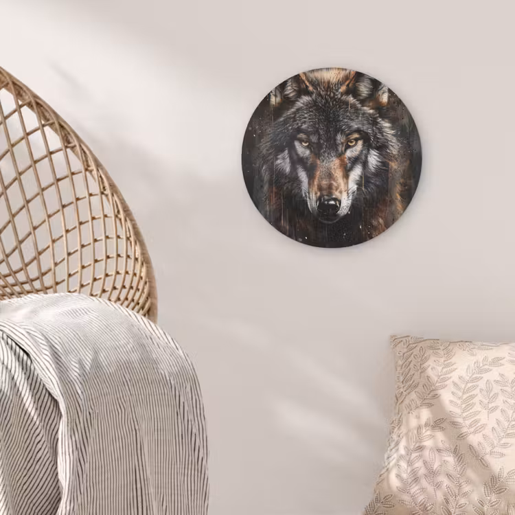 Dieren - Wolf - Portret - Zwart - Bruin Akoestische PET Vilt - Rond klein -sfeer4