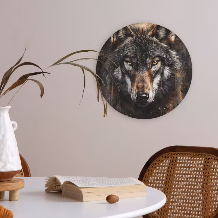 Dieren - Wolf - Portret - Zwart - Bruin Akoestische PET Vilt - Rond klein -sfeer3