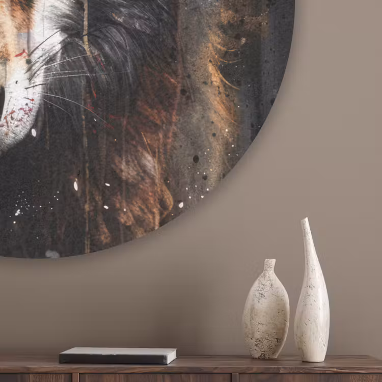 Dieren - Wolf - Portret - Zwart - Bruin Akoestische PET Vilt - Rond klein -sfeer5_closeup