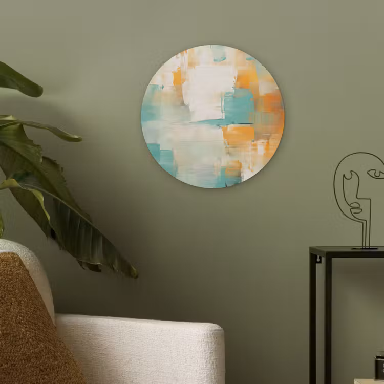 Kunst - Abstract - Blauw - Wit Akoestische PET Vilt - Rond klein -sfeer2