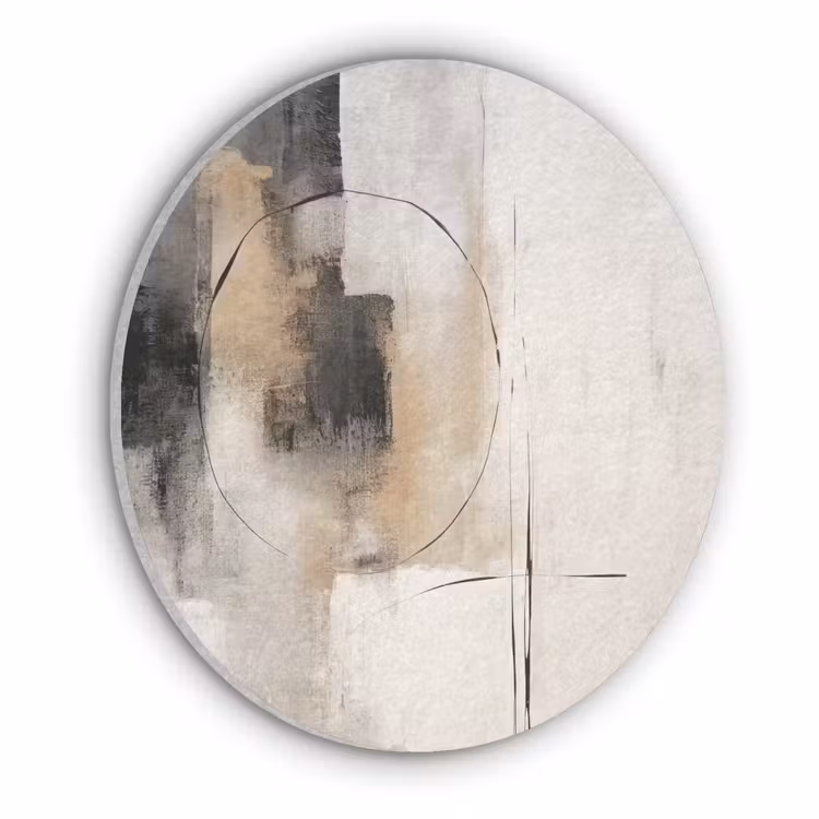 Kunst - Abstract - Grijs - Industrieel Akoestische PET Vilt - Rond klein -3d