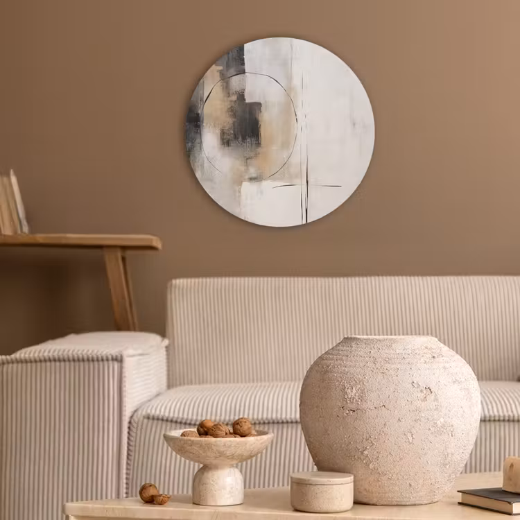 Kunst - Abstract - Grijs - Industrieel Akoestische PET Vilt - Rond klein -sfeer1