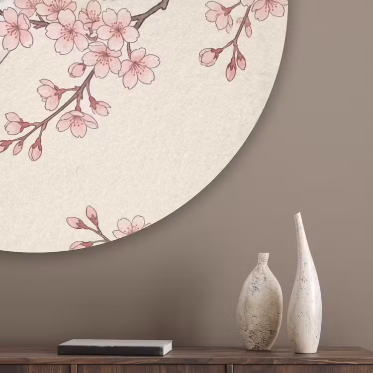 Aziatisch - Kraanvogel - Beige Akoestische PET Vilt - Rond klein -sfeer5_closeup