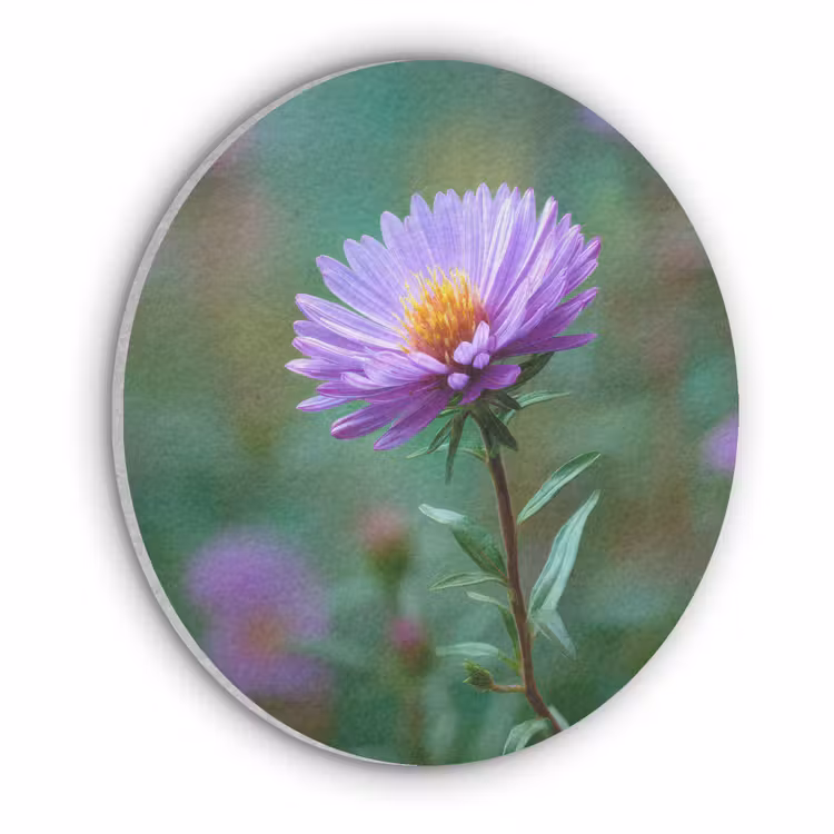 Aster - Paars - Bloem - Blaadjes Akoestische PET Vilt - Rond klein -3d