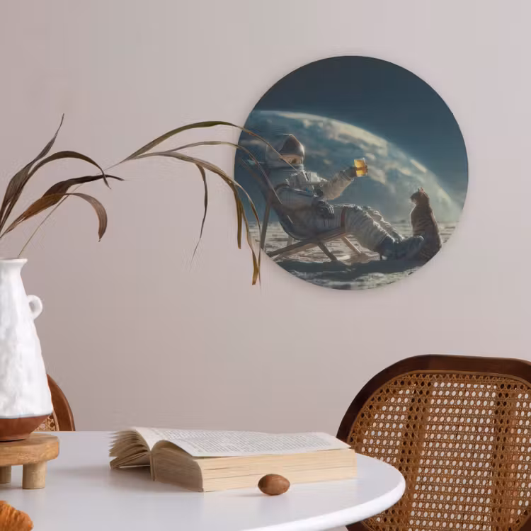 Astronaut - Kat - Glas - Stoel Akoestische PET Vilt - Rond klein -sfeer3