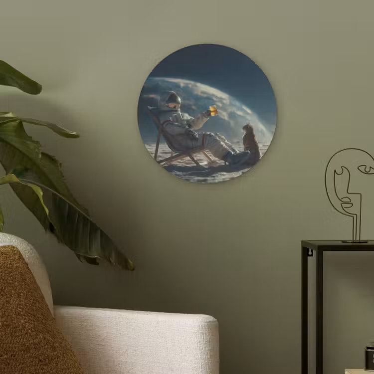 Astronaut - Kat - Glas - Stoel Akoestische PET Vilt - Rond klein -sfeer2
