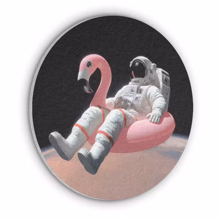 Astronaut - Flamingo - Zwemband - Roze Akoestische PET Vilt - Rond klein -3d