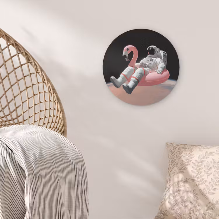 Astronaut - Flamingo - Zwemband - Roze Akoestische PET Vilt - Rond klein -sfeer4