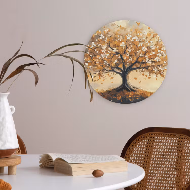 Herfst - Boom - Oranje - Bladeren - Levensboom - Abstract Akoestische PET Vilt - Rond klein -sfeer3