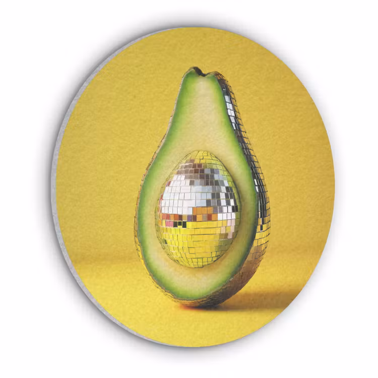 Avocado - Discobal - Geel - Glitter Akoestische PET Vilt - Rond klein -3d
