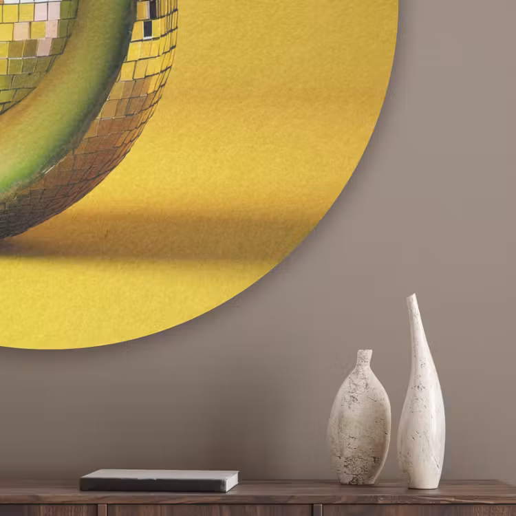 Avocado - Discobal - Geel - Glitter Akoestische PET Vilt - Rond klein -sfeer5_closeup
