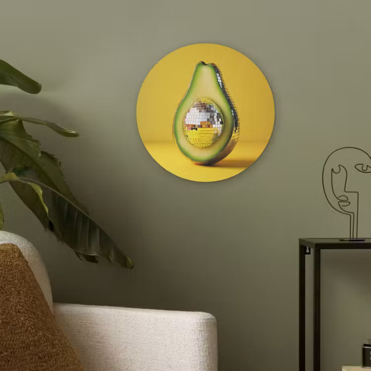 Avocado - Discobal - Geel - Glitter Akoestische PET Vilt - Rond klein -sfeer2