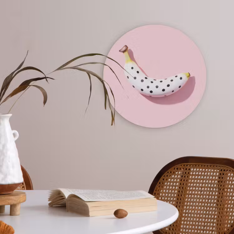 Banaan - Stippen - roze Akoestische PET Vilt - Rond klein -sfeer3