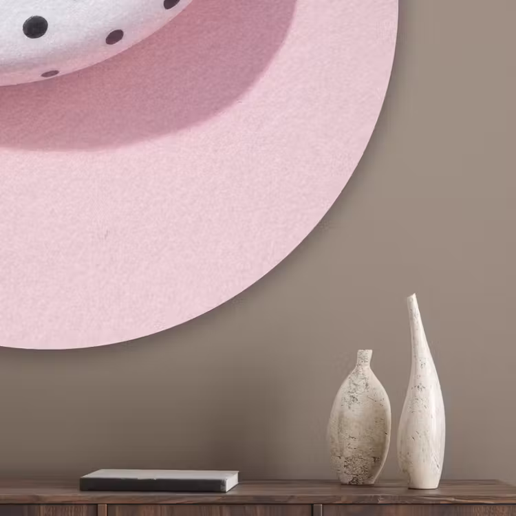 Banaan - Stippen - roze Akoestische PET Vilt - Rond klein -sfeer5_closeup