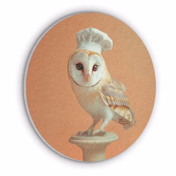 Kerkuil - Koksmuts - Oranje - Vogel Akoestische PET Vilt - Rond klein -3d